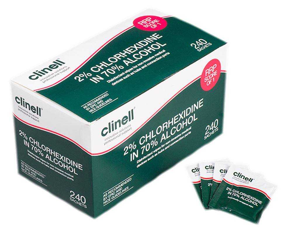 Clinell 2% Chlorhexidine in 70% Alcohol Surface Wipes x 240 Sachets