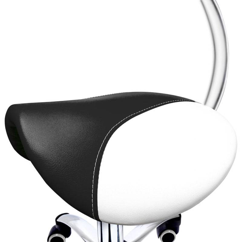 Saddle Stool with Removable Backrest - Black & White