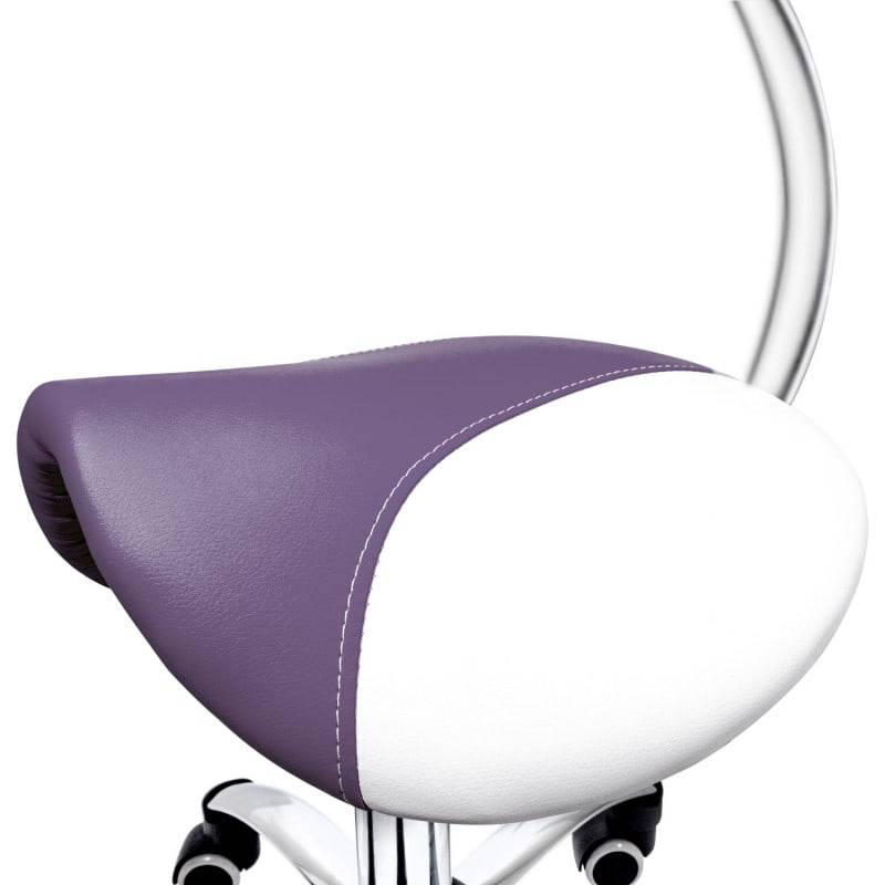 Saddle Stool with Removable Backrest - Purple & White