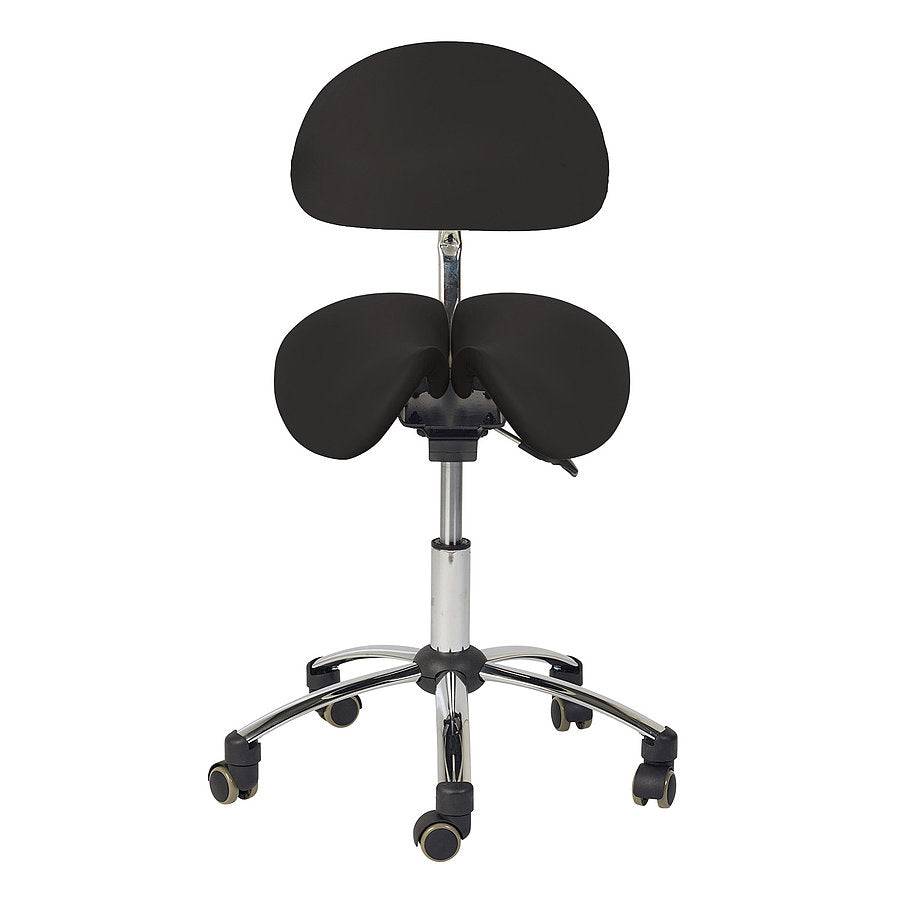 Split-Seat Saddle Stool with Backrest - Black