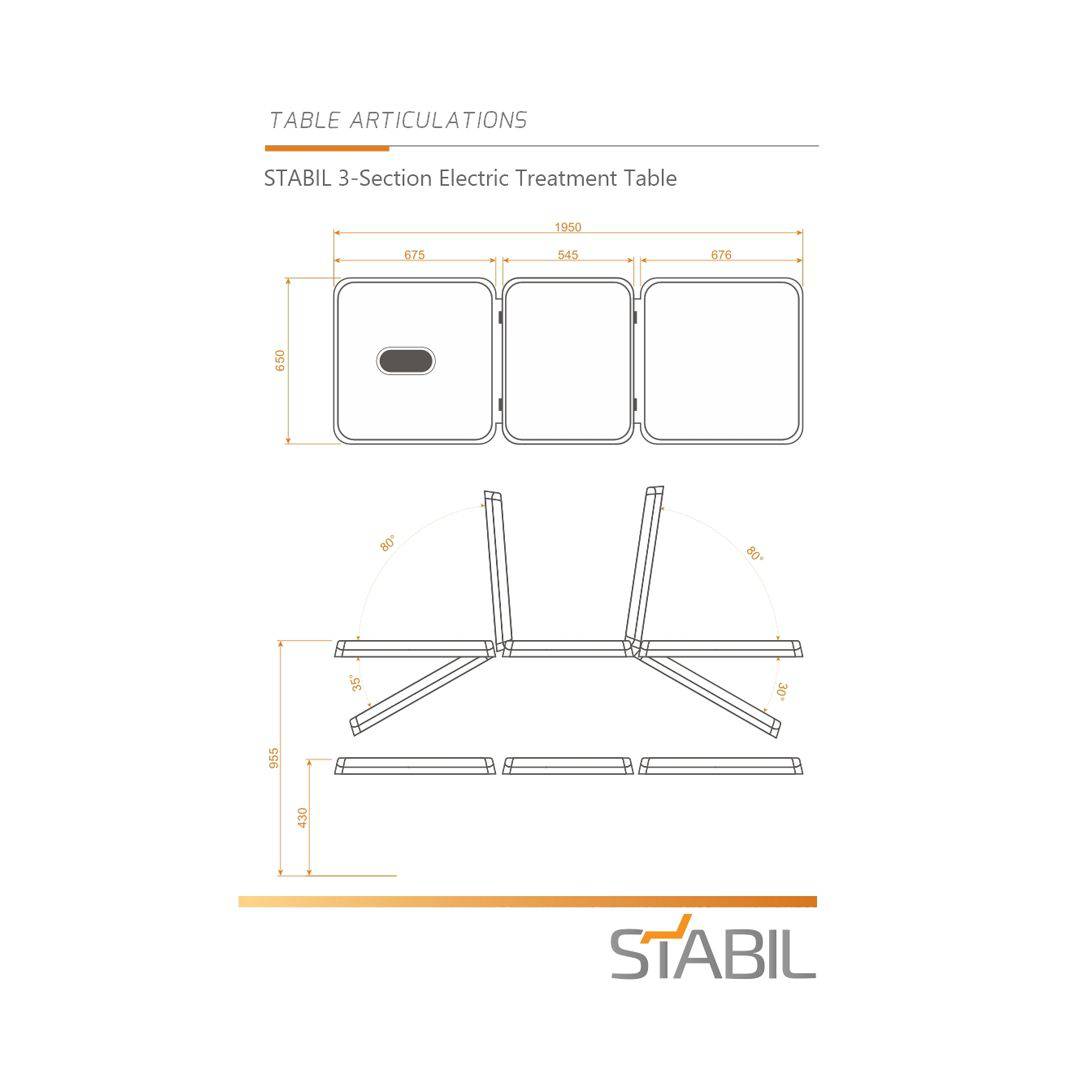 Stabil Pro 3 Section Electric Physio Couch - White