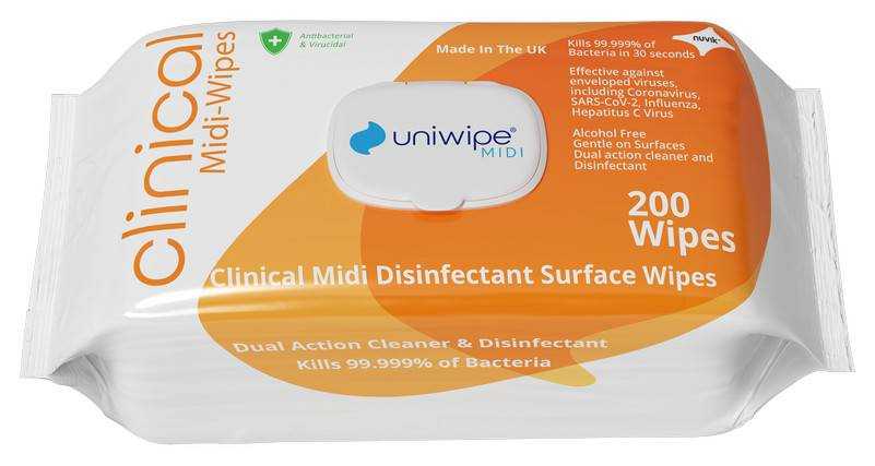 Uniwipe Clinical Disinfectant Midi-Wipes x 200